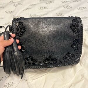kate spade Black Beaded Leather Crossbody with Tassel Accent